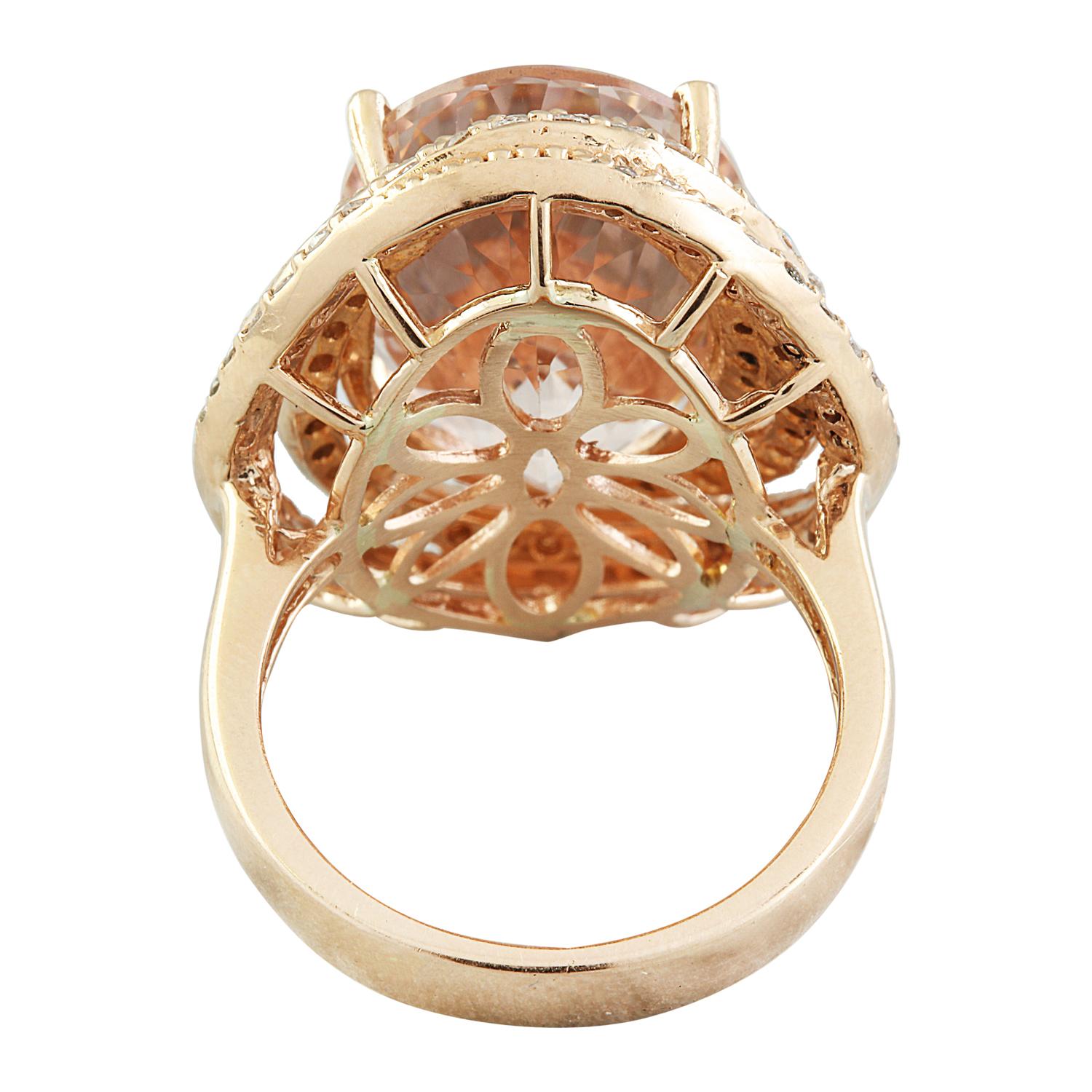 Natural Morganite Diamond Ring In 14 Karat Rose Gold In New Condition For Sale In Los Angeles, CA