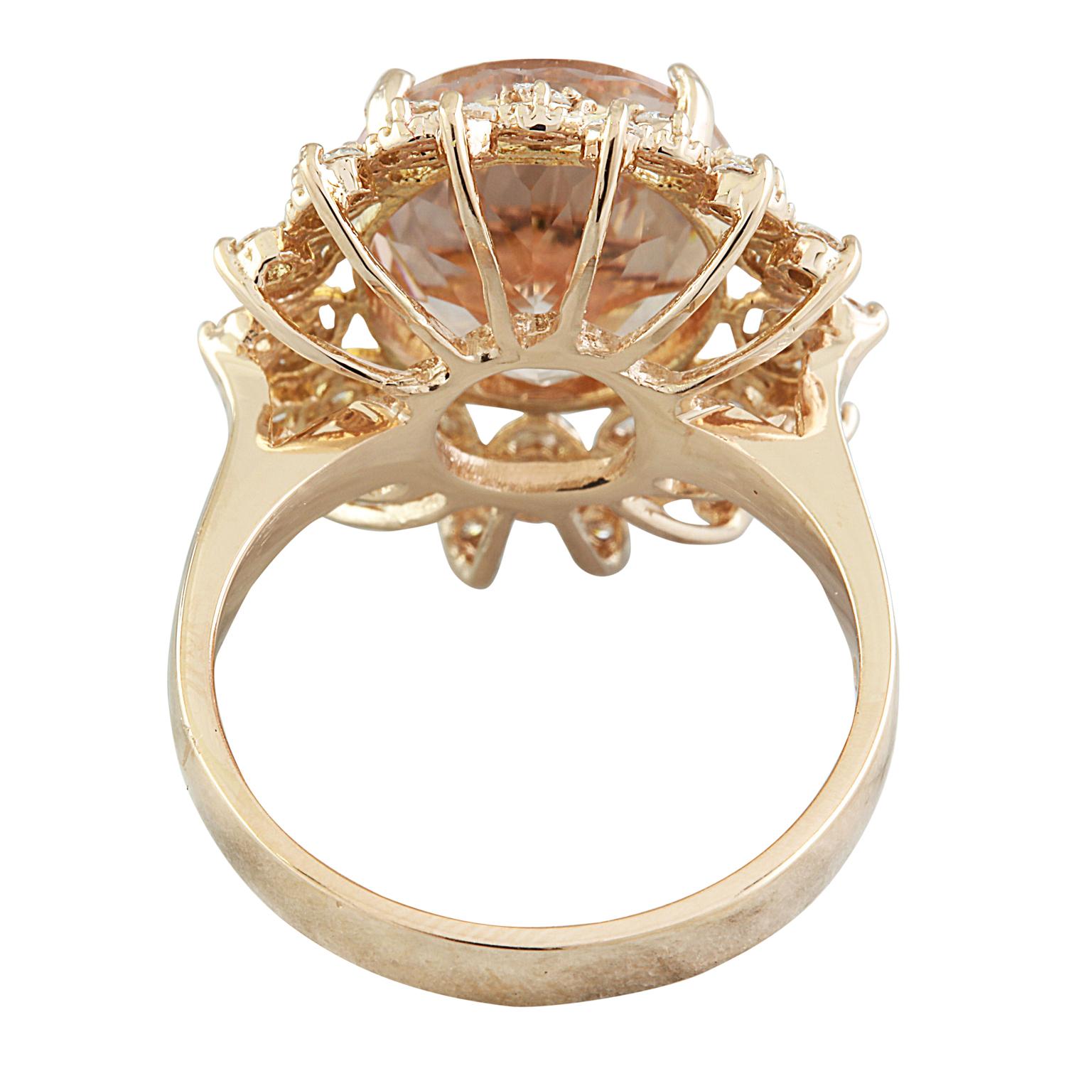 Natural Morganite Diamond Ring In 14 Karat Rose Gold In New Condition For Sale In Los Angeles, CA