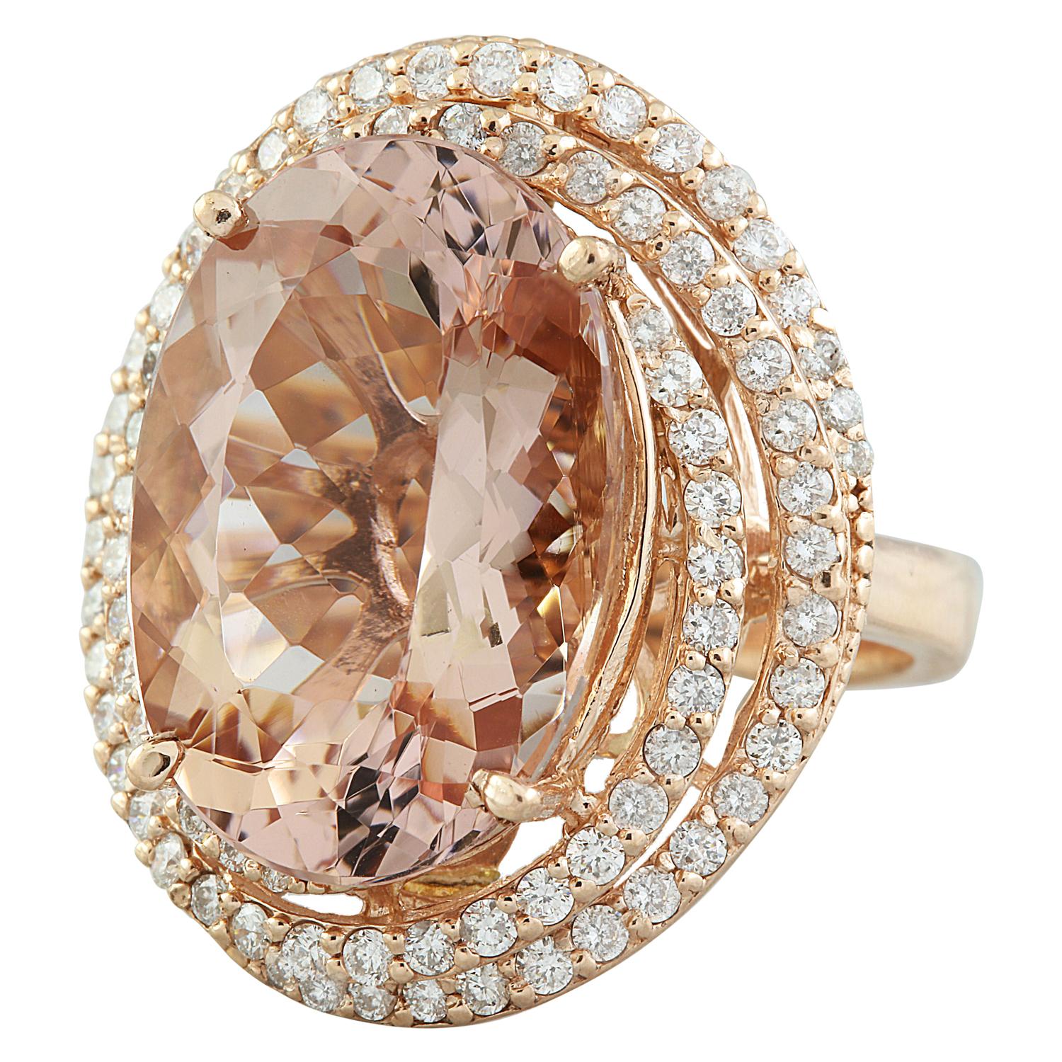 Women's Natural Morganite Diamond Ring In 14 Karat Rose Gold For Sale