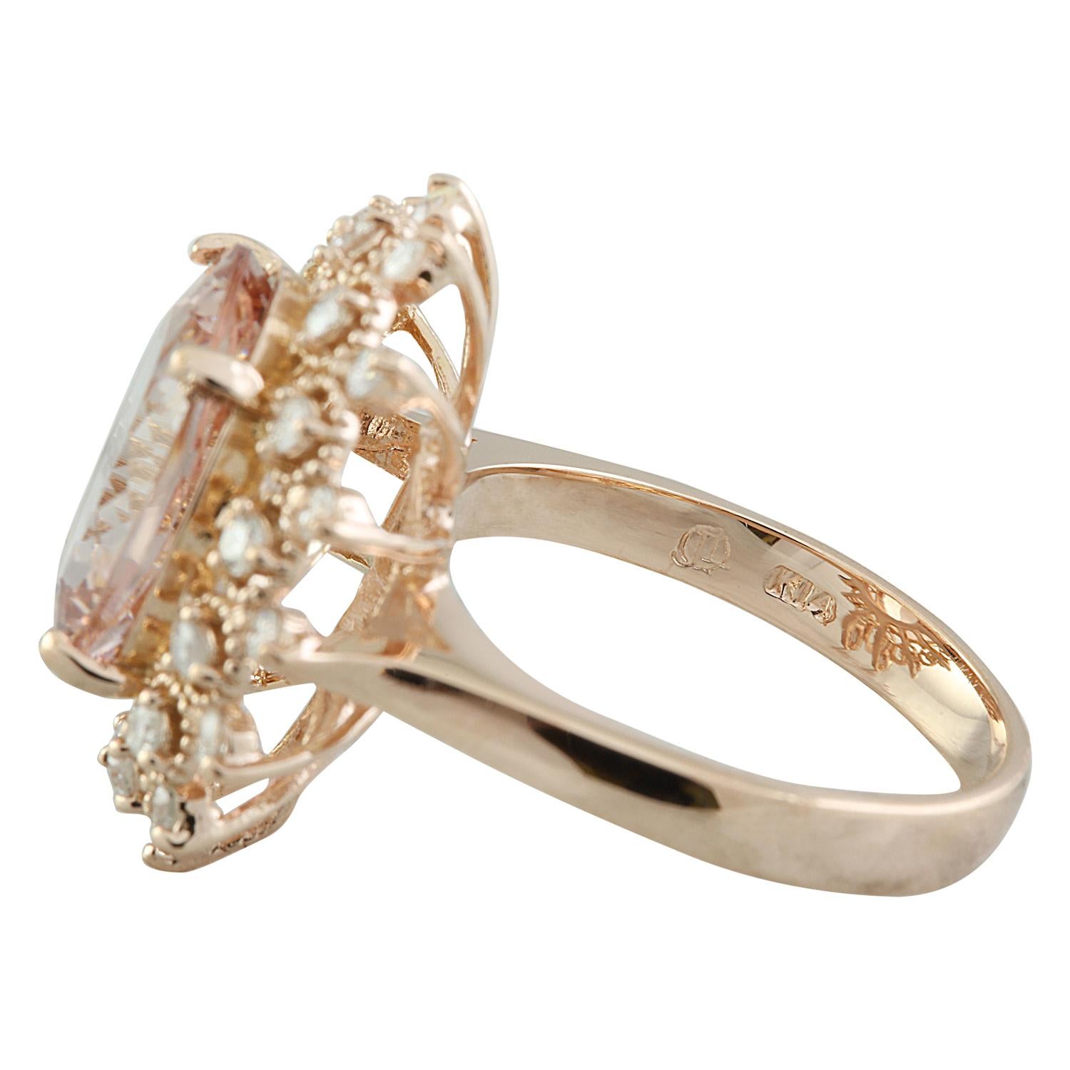 Women's Natural Morganite Diamond Ring In 14 Karat Rose Gold For Sale