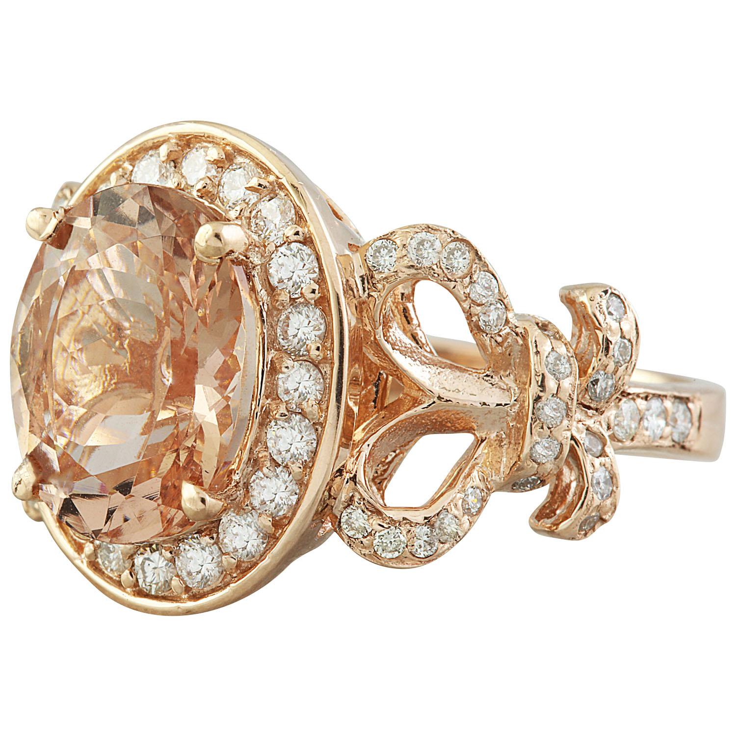 Women's Natural Morganite Diamond Ring In 14 Karat Rose Gold  For Sale