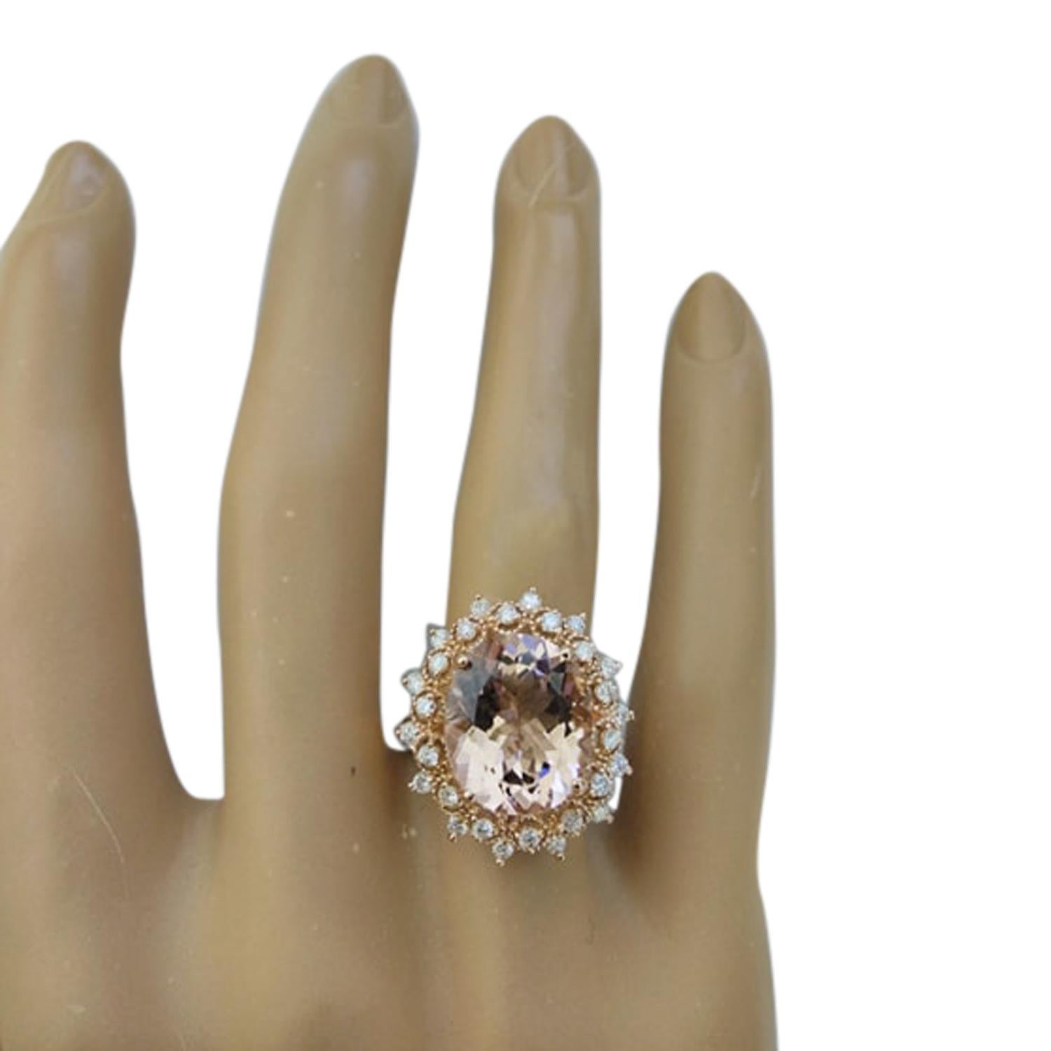 Natural Morganite Diamond Ring In 14 Karat Rose Gold For Sale 1