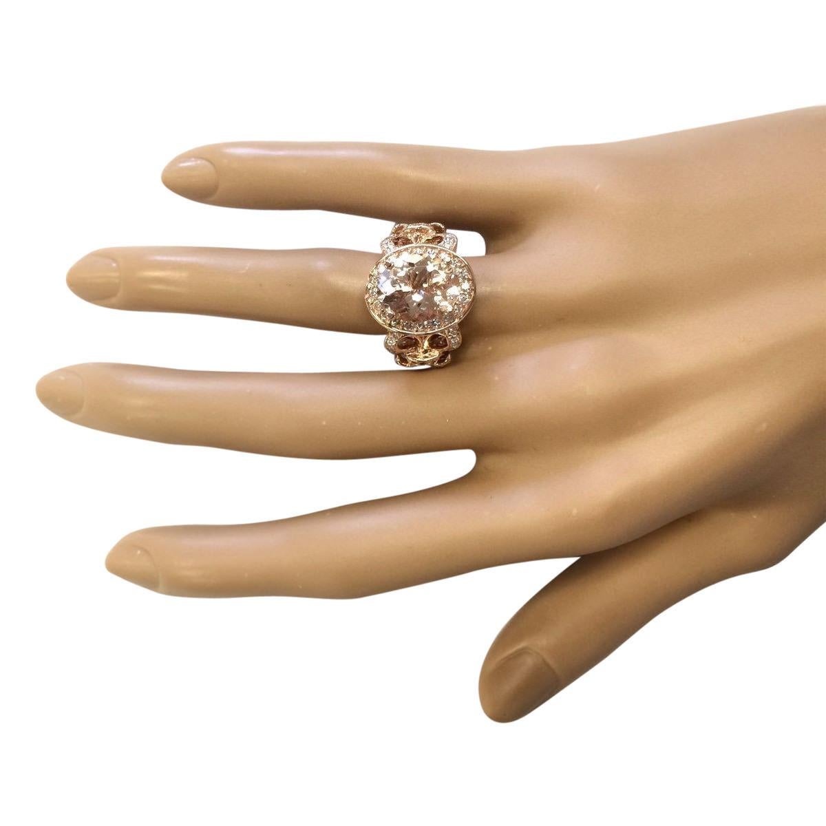 Natural Morganite Diamond Ring In 14 Karat Rose Gold  For Sale 1