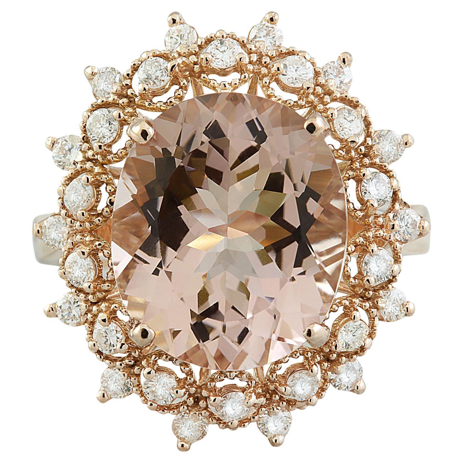 Natural Morganite Diamond Ring In 14 Karat Rose Gold For Sale