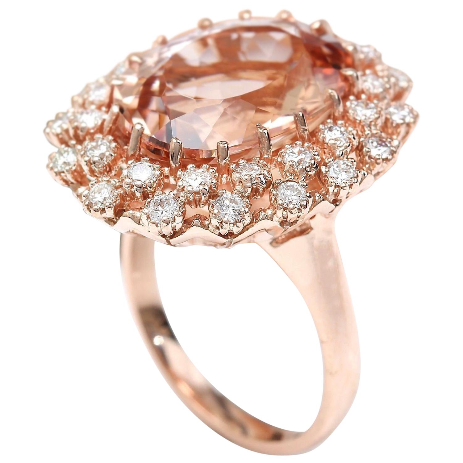 Oval Cut Natural Morganite Diamond Ring In 14 Karat Solid Rose Gold For Sale