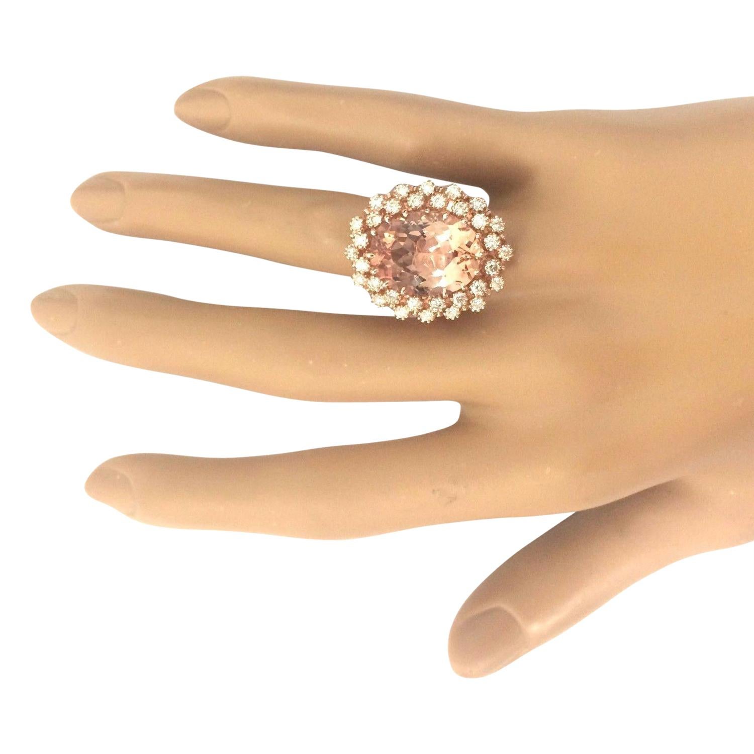Natural Morganite Diamond Ring In 14 Karat Solid Rose Gold In New Condition For Sale In Manhattan Beach, CA