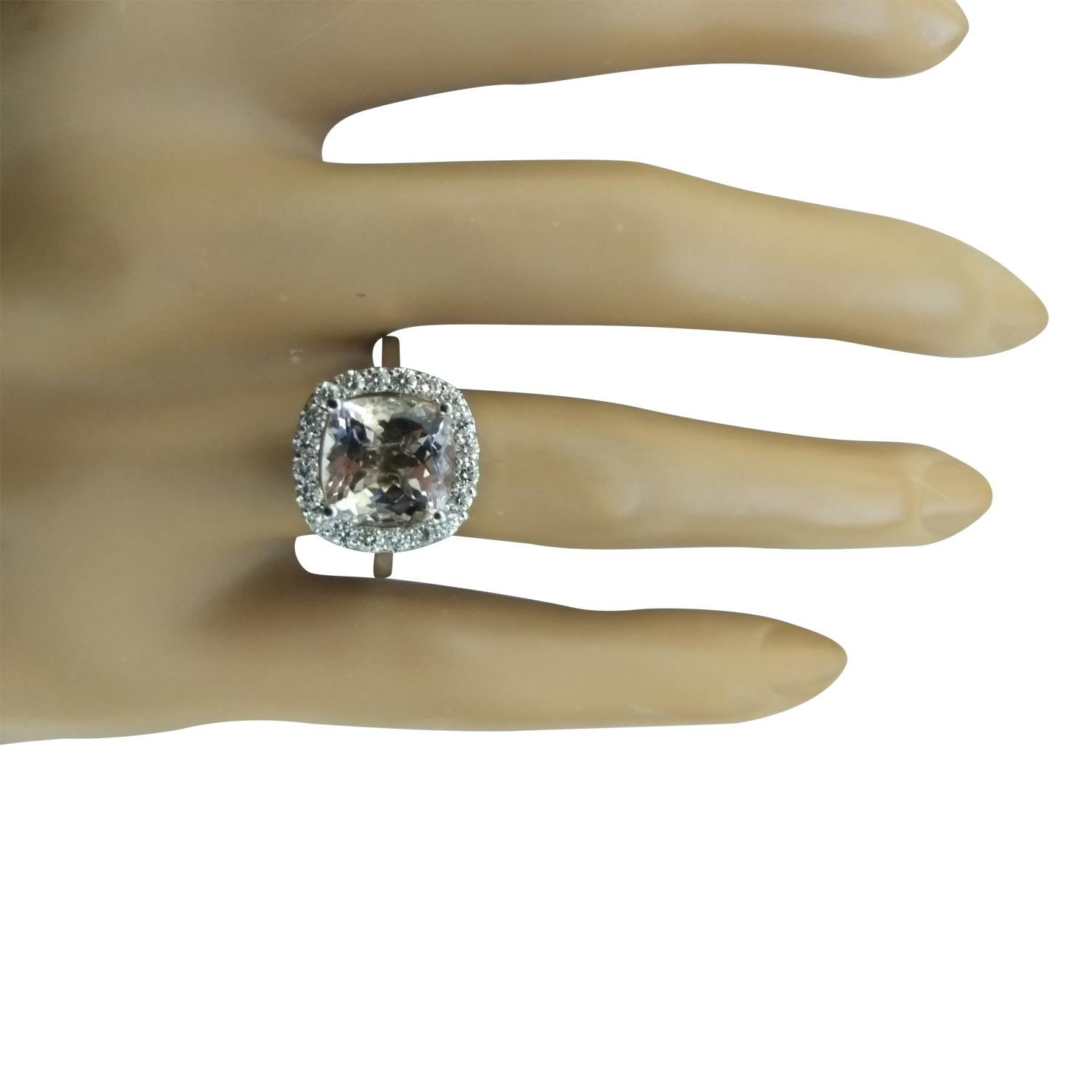 Round Cut Natural Morganite Diamond Ring in 14 Karat Solid White Gold For Sale
