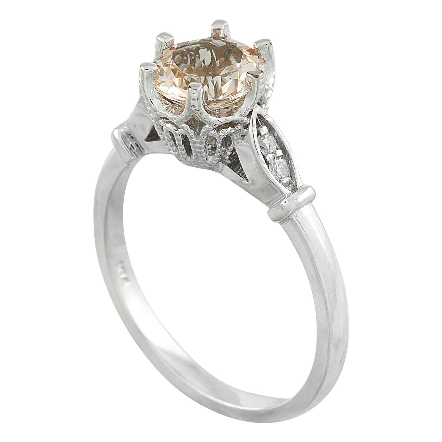 Natural Morganite Diamond Ring in 14 Karat Solid White Gold  In New Condition For Sale In Los Angeles, CA