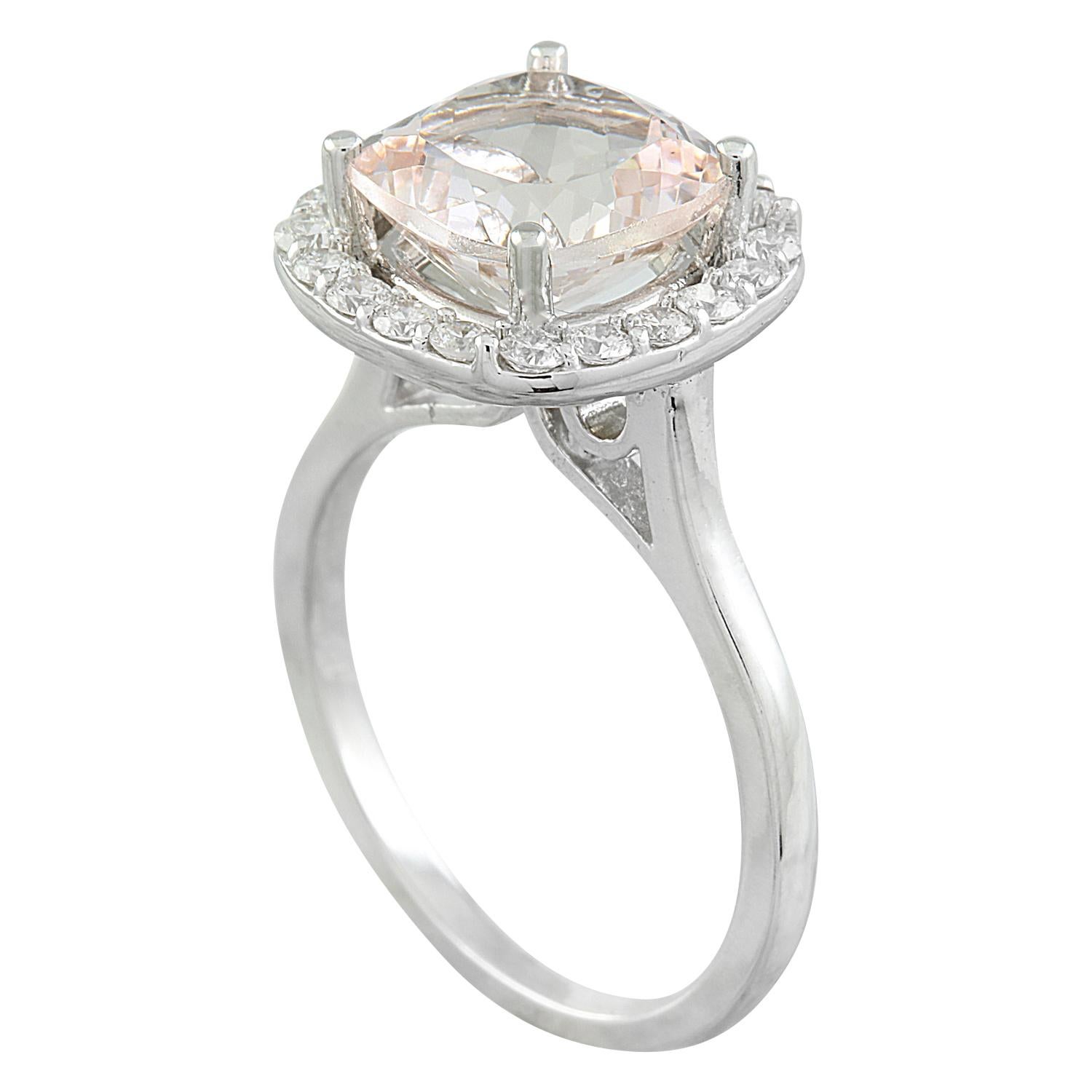 Natural Morganite Diamond Ring in 14 Karat Solid White Gold In New Condition For Sale In Manhattan Beach, CA