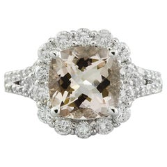 Natural Morganite Diamond Ring In 14 Karat Solid White Gold