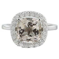 Natural Morganite Diamond Ring in 14 Karat Solid White Gold 