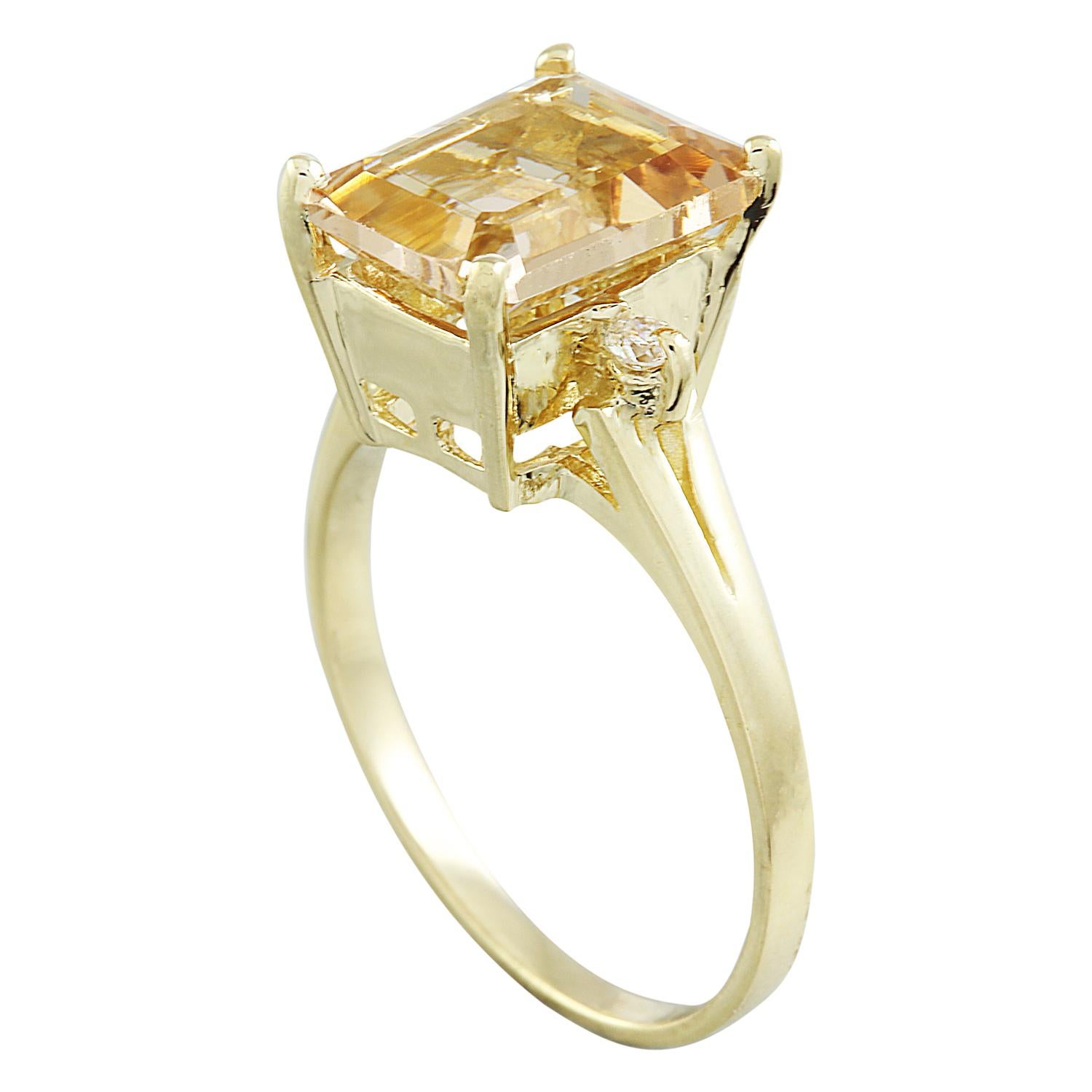 Modern Radiant Morganite and Diamond Ring in 14K Solid Yellow Gold For Sale
