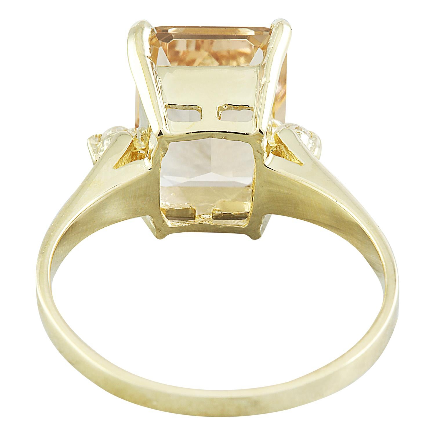 Emerald Cut Radiant Morganite and Diamond Ring in 14K Solid Yellow Gold For Sale
