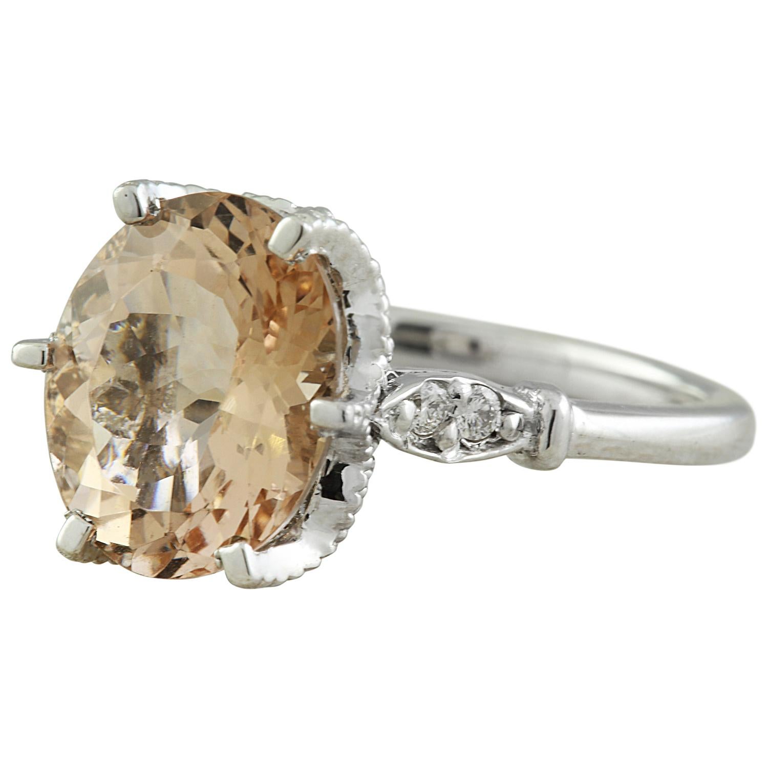Oval Cut Natural Morganite Diamond Ring In 14 Karat White Gold For Sale