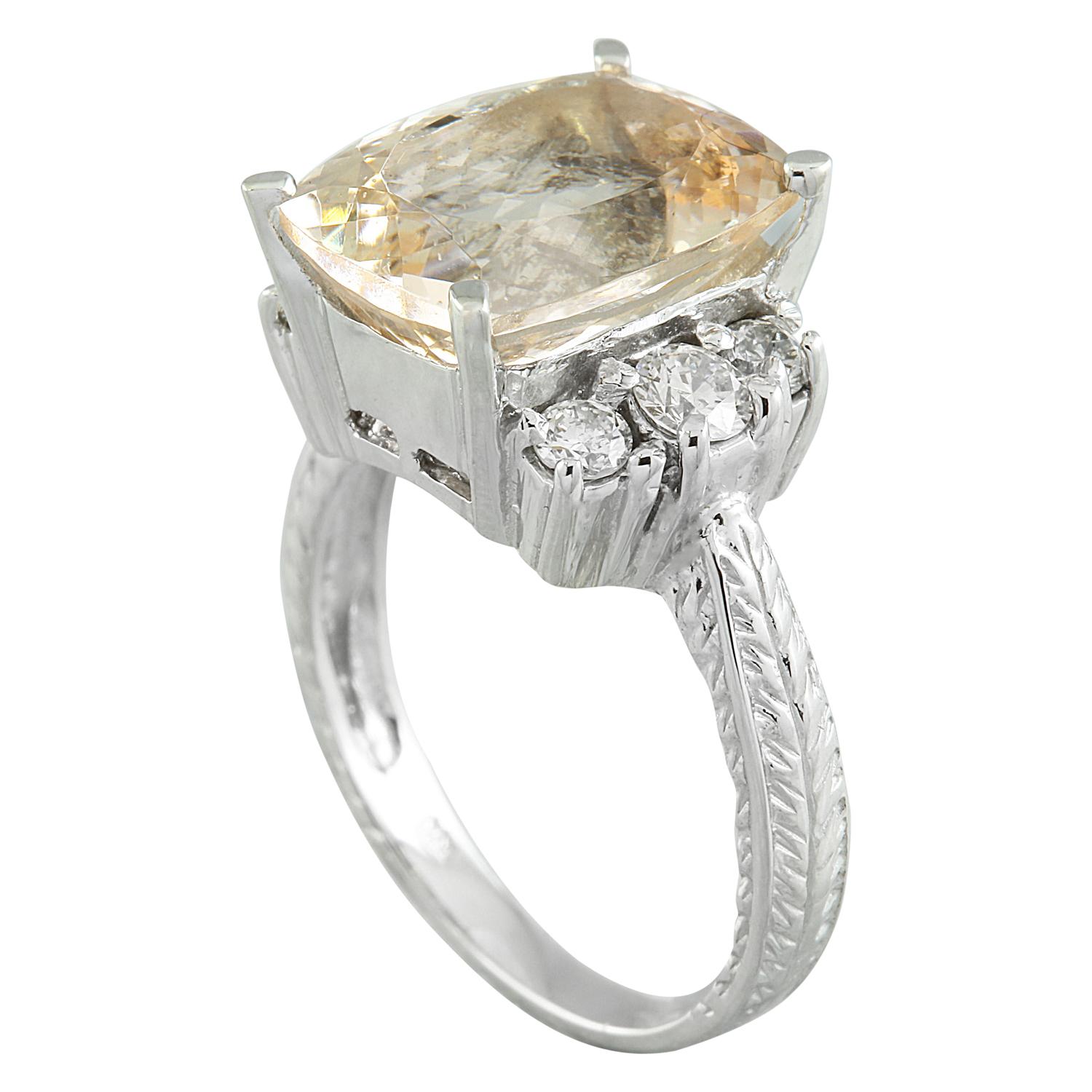 Cushion Cut Natural Morganite Diamond Ring In 14 Karat White Gold For Sale