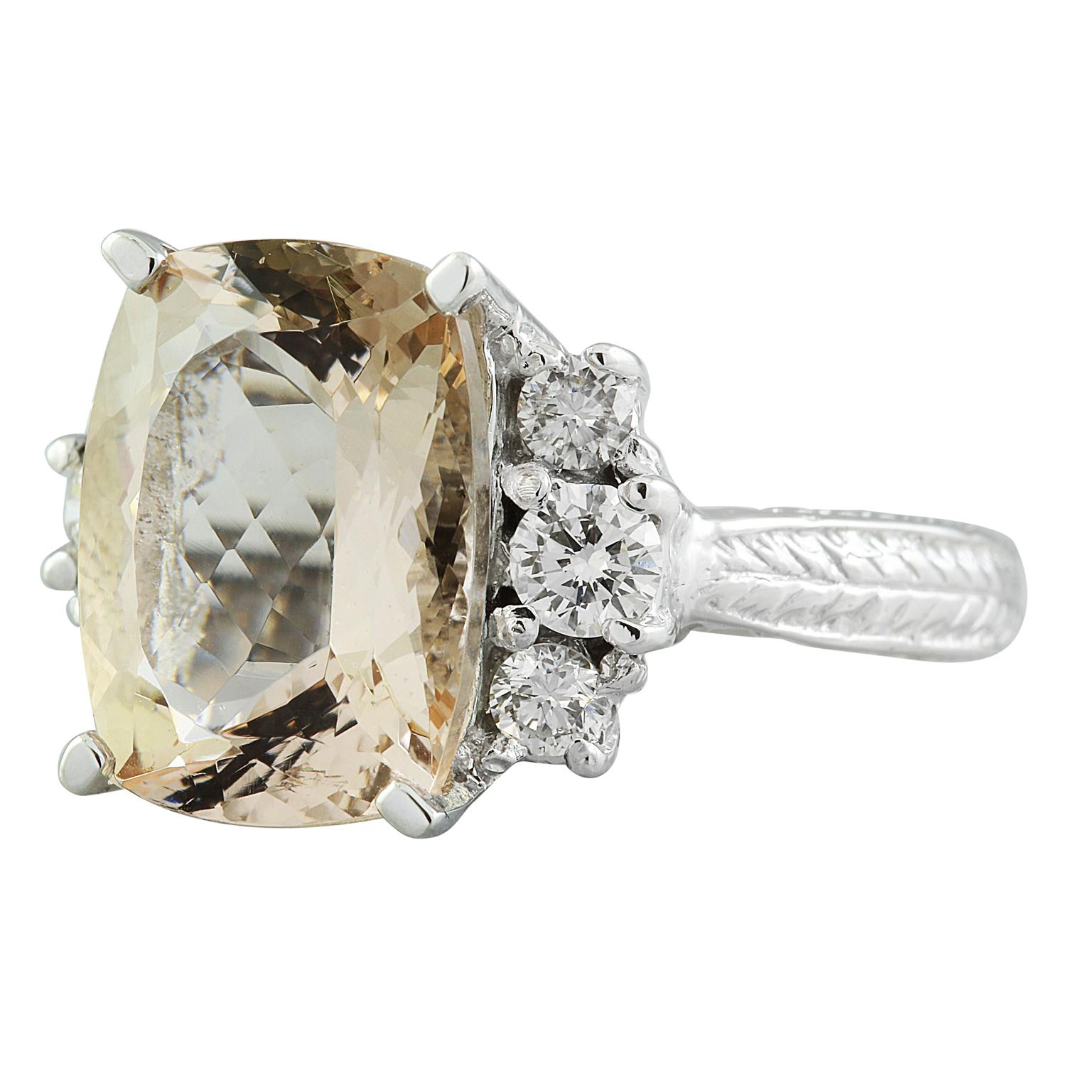 Women's Natural Morganite Diamond Ring In 14 Karat White Gold For Sale