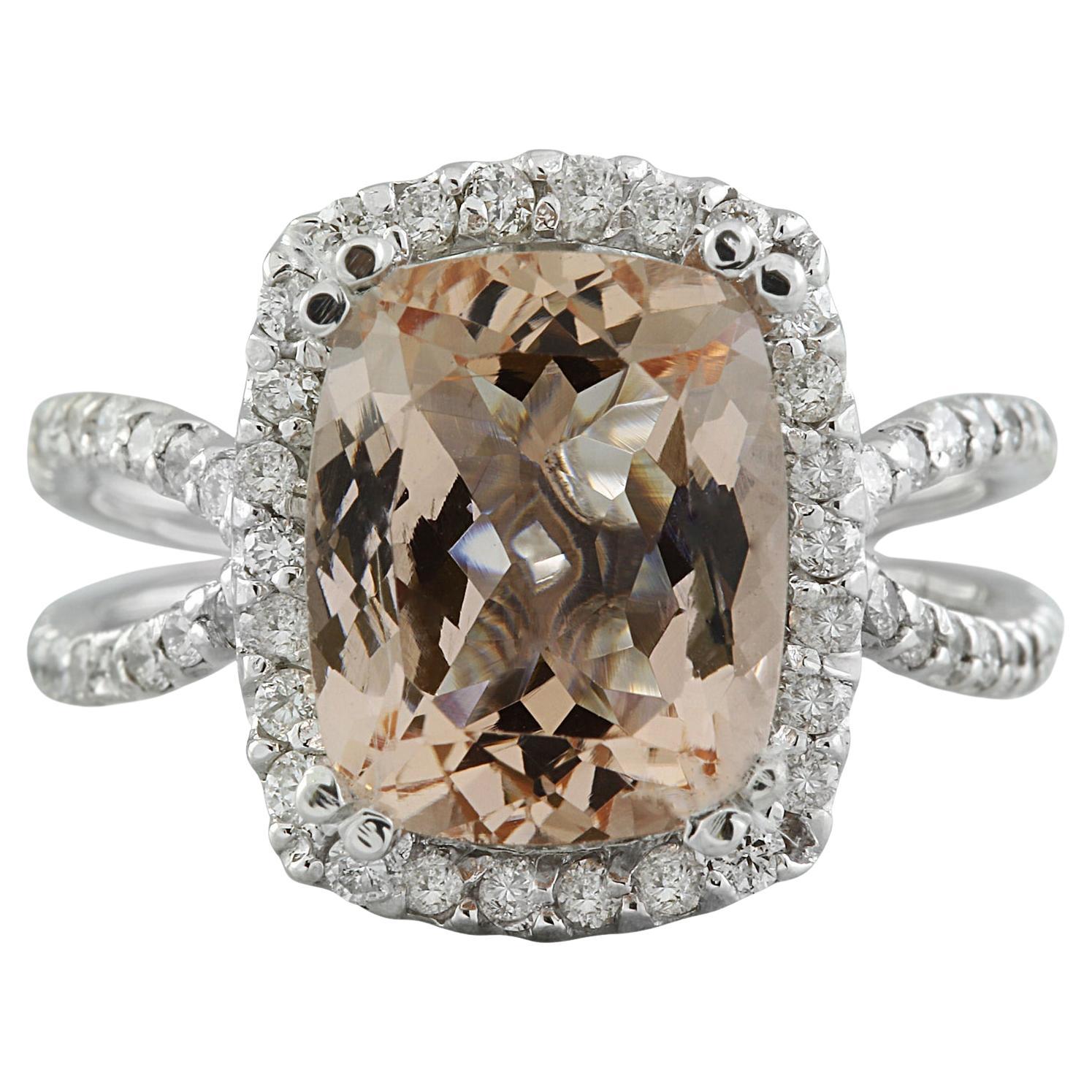 Natural Morganite Diamond Ring In 14 Karat White Gold For Sale
