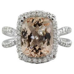 Natural Morganite Diamond Ring In 14 Karat White Gold