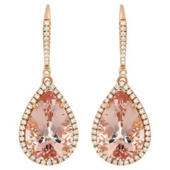 Natural Morganite Stones 10.77 carats in 14K Rose Gold Earrings with Diamonds