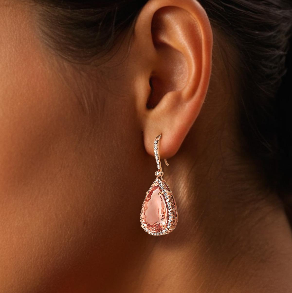 Women's  Natural Morganites 15.54 Carat Diamond Earrings  For Sale