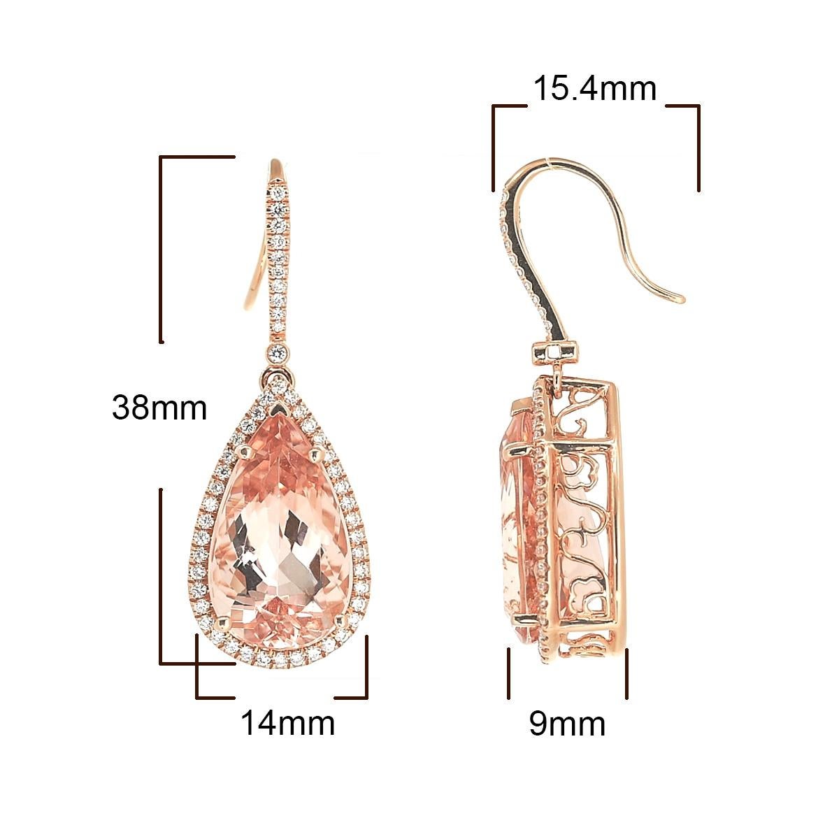  Natural Morganites 15.54 Carat Diamond Earrings  For Sale 1