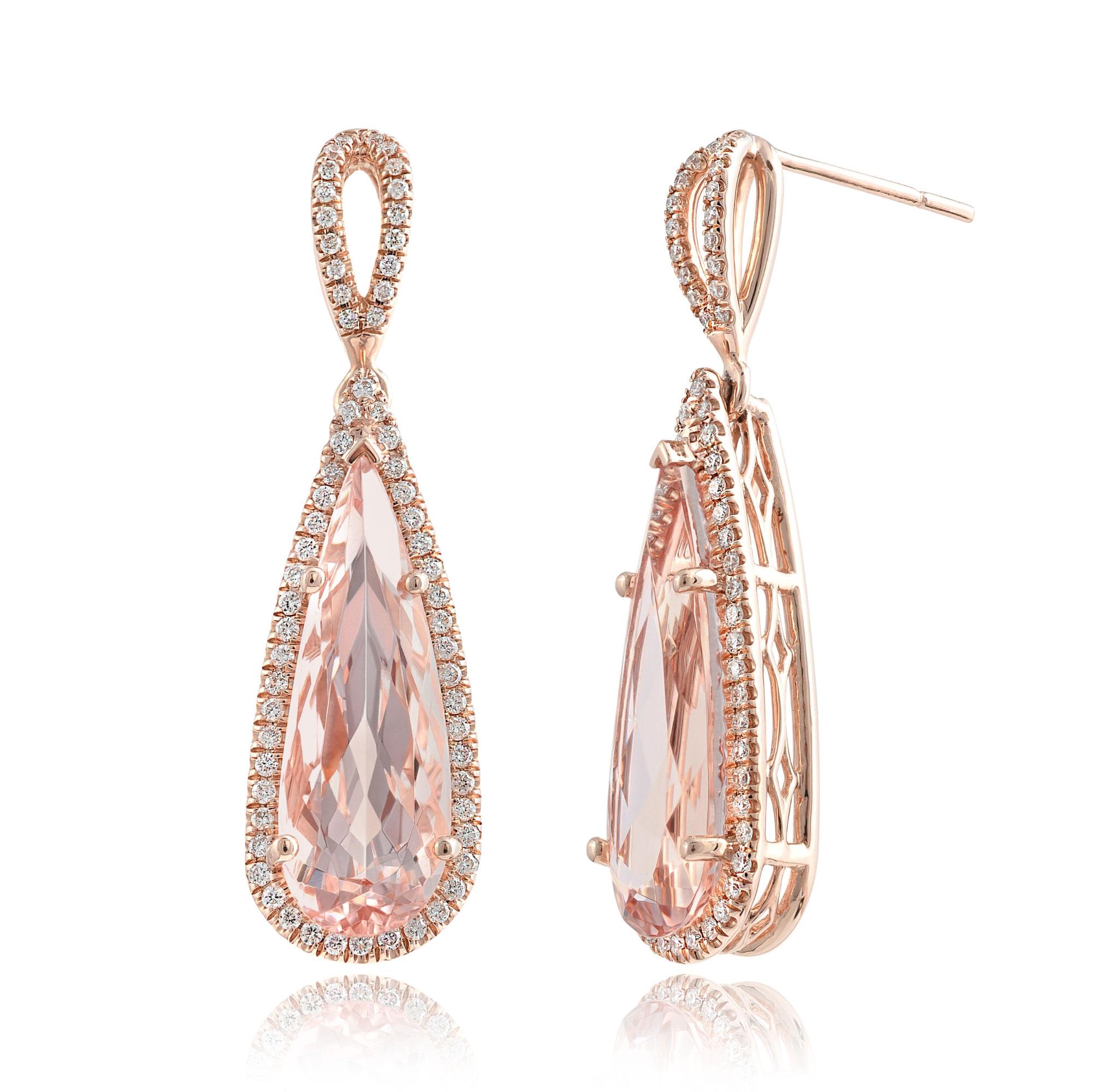 Natural Morganites 9.52 Сarats set in 14K Rose Gold Earrings with Diamonds In New Condition For Sale In Los Angeles, CA