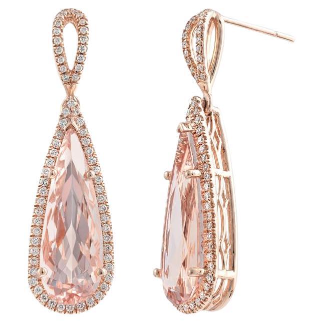 Natural Morganites 9.52 Сarats set in 14K Rose Gold Earrings with Diamonds For Sale