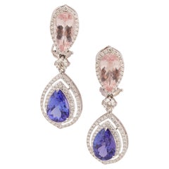 Natural morgenite 4.38cts &tanzanite6.87cts&diamond 1.89cts earring in 18k gold