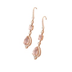 Natural 4.66cts Morgenite & 0.96cts Diamond Earring in 18k Gold