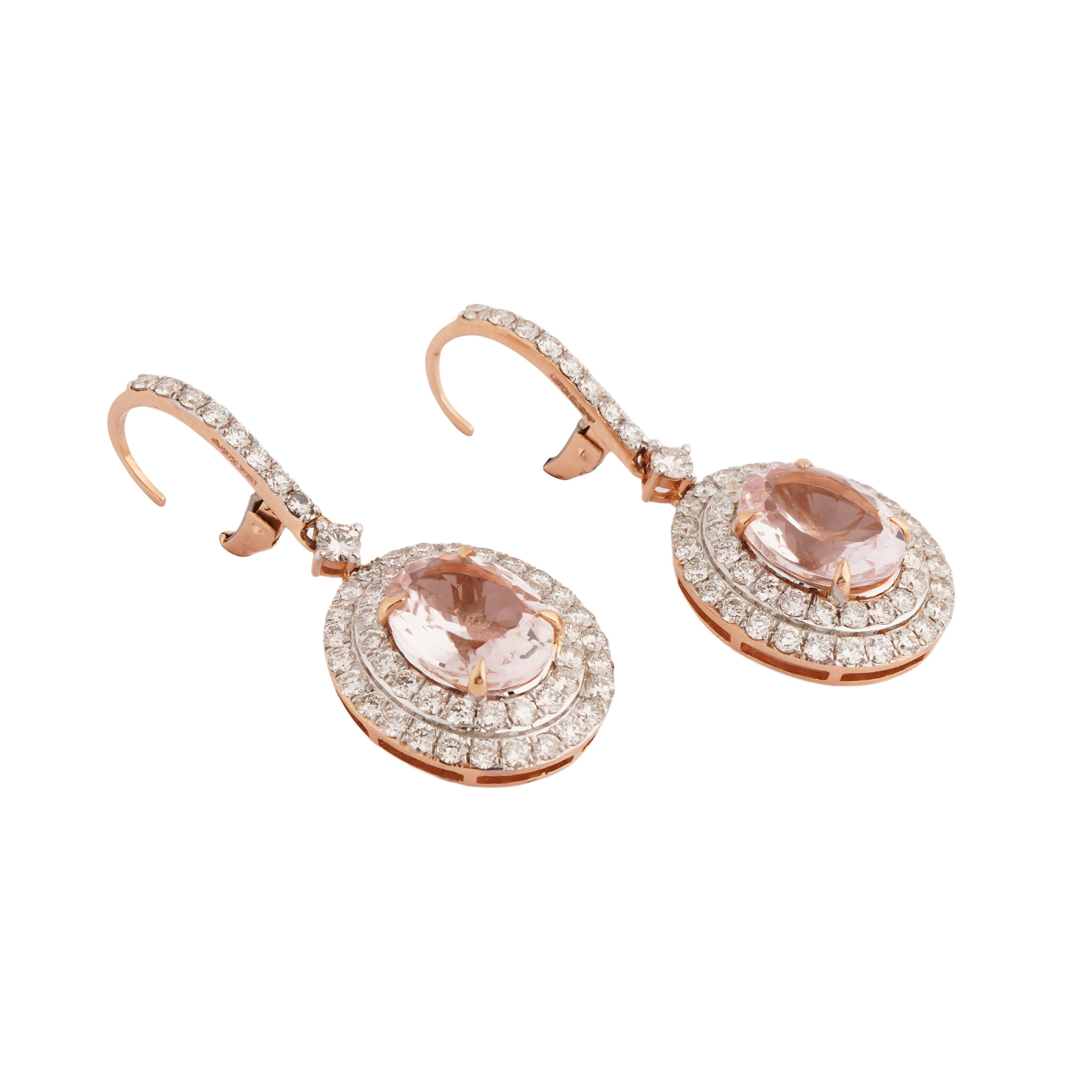 Boucle d'oreille en or 18k avec diamant en Morgenite naturelle Neuf - En vente à jaipur, IN