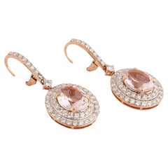 Boucle d'oreille en or 18k avec diamant en Morgenite naturelle
