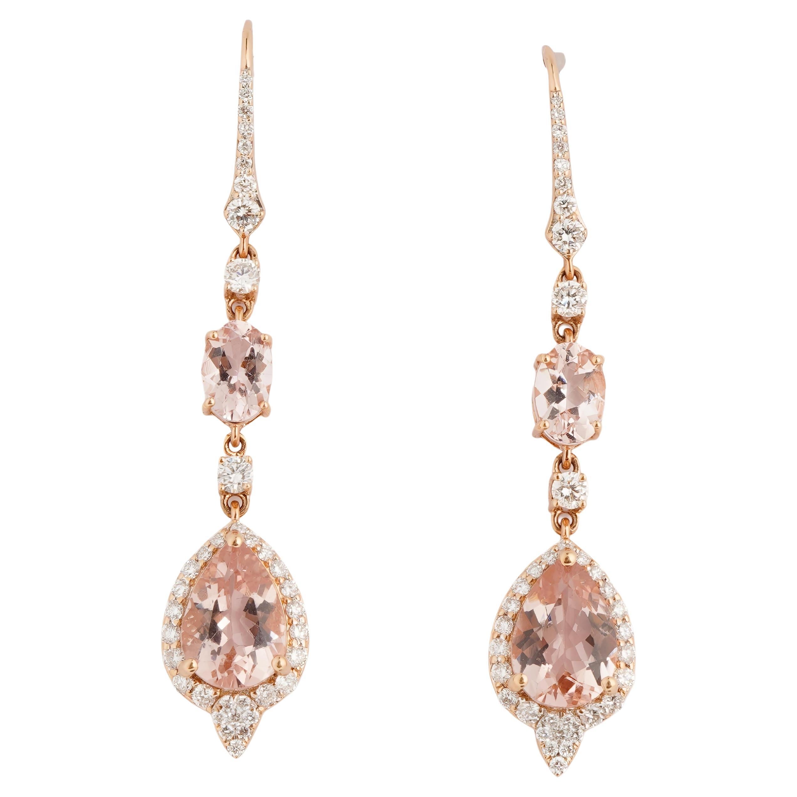 Natural morgenite diamond earring in 18k gold