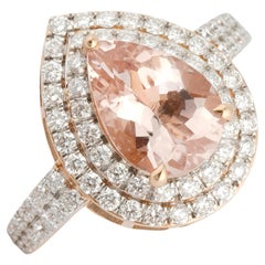 Anillo de diamantes de morgenita natural en oro de 18 quilates