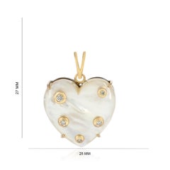 Natural Mother of Pearl Gemstone Solid 14k Yellow Gold Diamond Heart Pendant