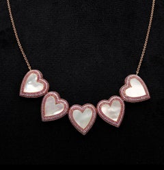 Natural Mother of Pearl Heart Necklace & Pink Sapphire Necklace in 14k Gold