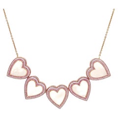 Natural Mother of Pearl Heart Necklace & Pink Sapphire Necklace in 14k Gold