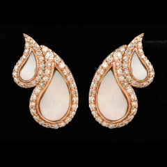 Natural Mother Of Pearl SI/H Diamond Earrings 18 Karat Rose Gold Fine Jewelry
