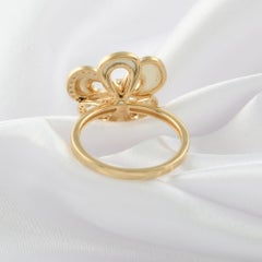 0.16 Ct Natural Diamond & Mother of Pearl Floral Ring 18K Gold Sculptural Design