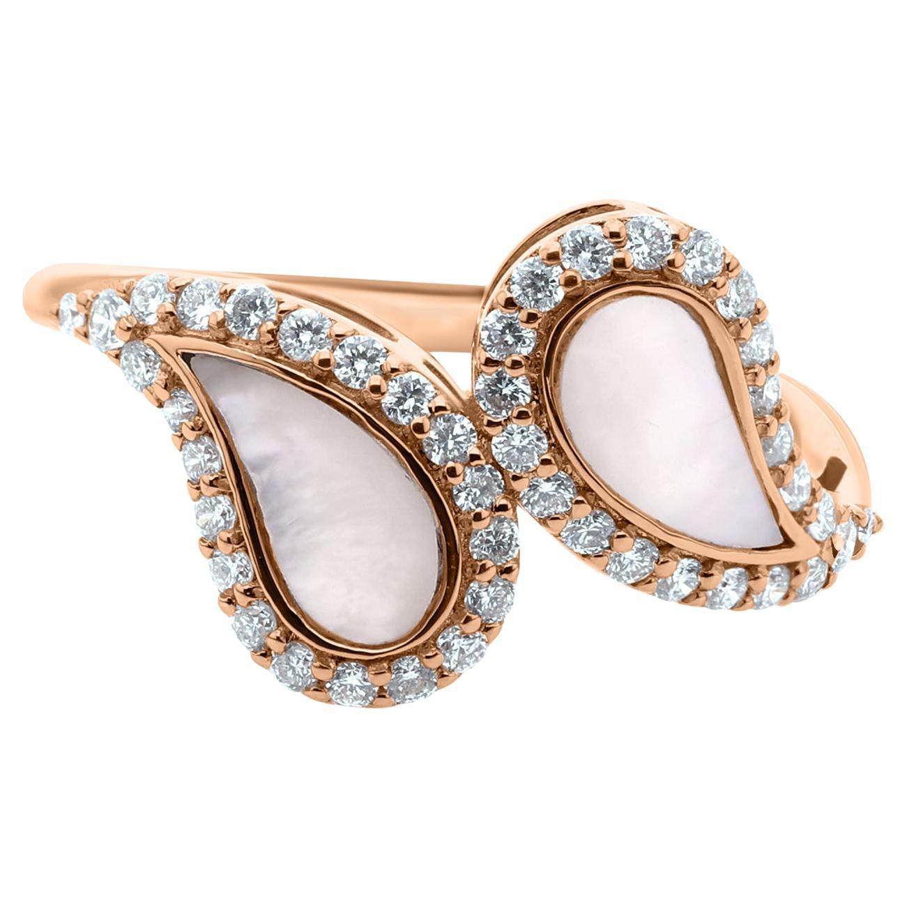 Nature Mother of Pearl SI/H Diamond Ring 18 Karat Rose Gold Handmade Jewelry (bague en or rose 18 carats)