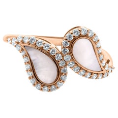 Nature Mother of Pearl SI/H Diamond Ring 18 Karat Rose Gold Handmade Jewelry (bague en or rose 18 carats)