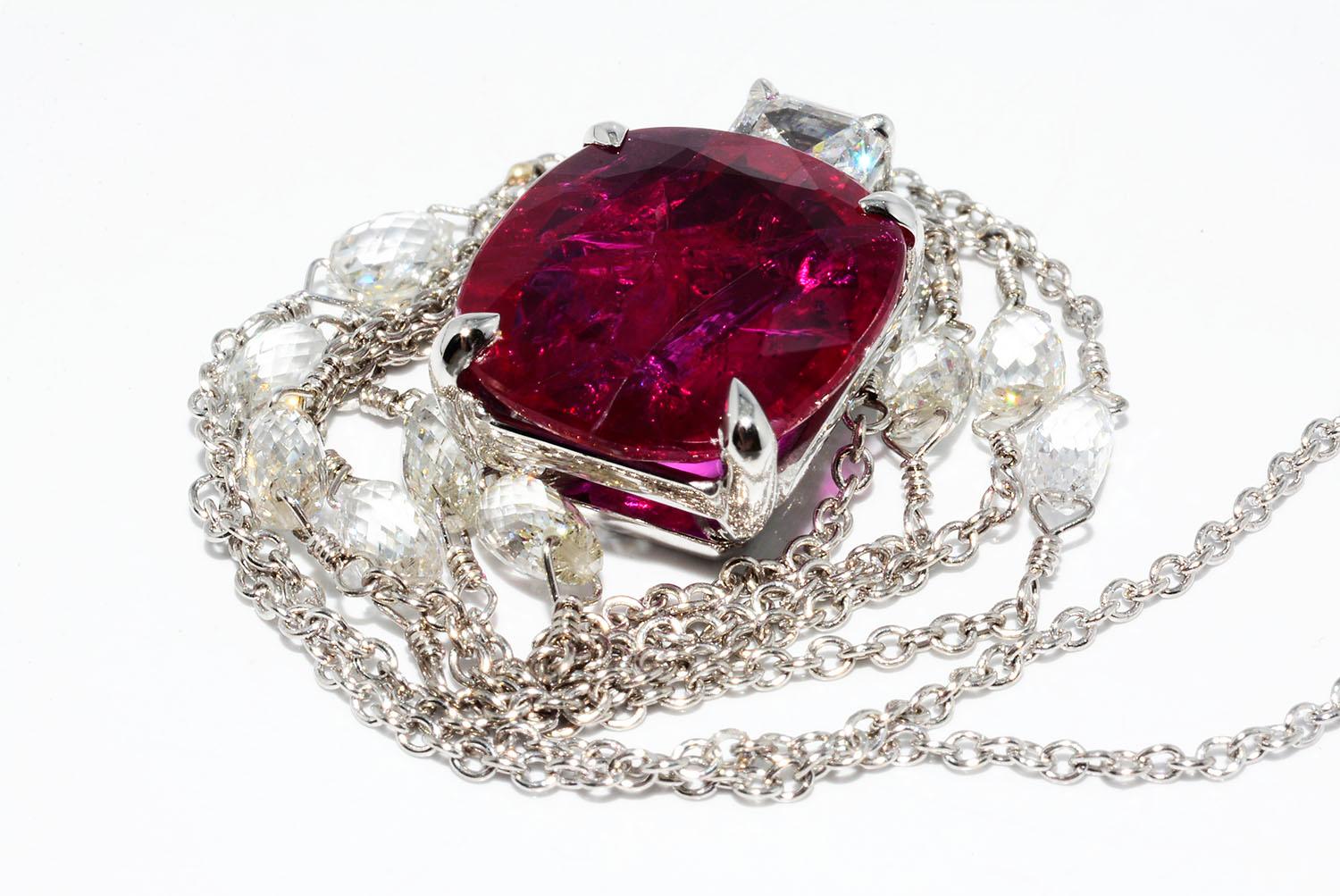 Natural Mozambique No Heat Ruby and Diamond Platinum Necklace 3