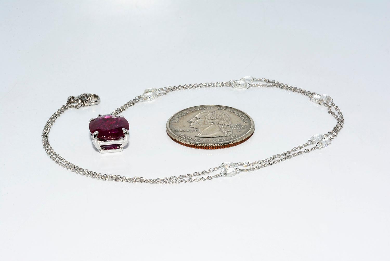 Natural Mozambique No Heat Ruby and Diamond Platinum Necklace 5