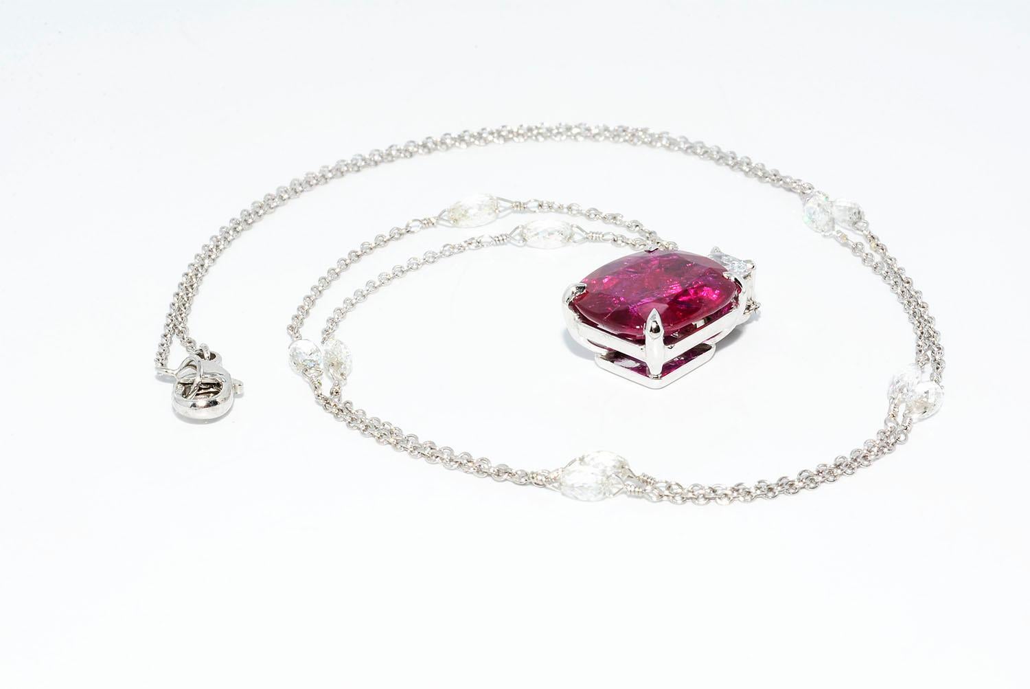 Women's or Men's Natural Mozambique No Heat Ruby and Diamond Platinum Necklace