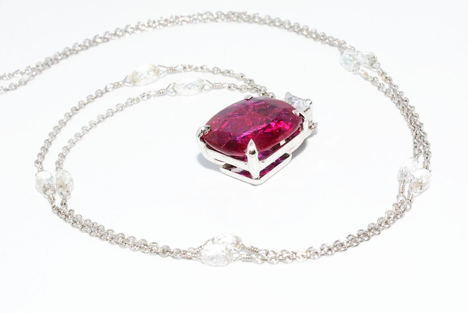 Natural Mozambique No Heat Ruby and Diamond Platinum Necklace 1