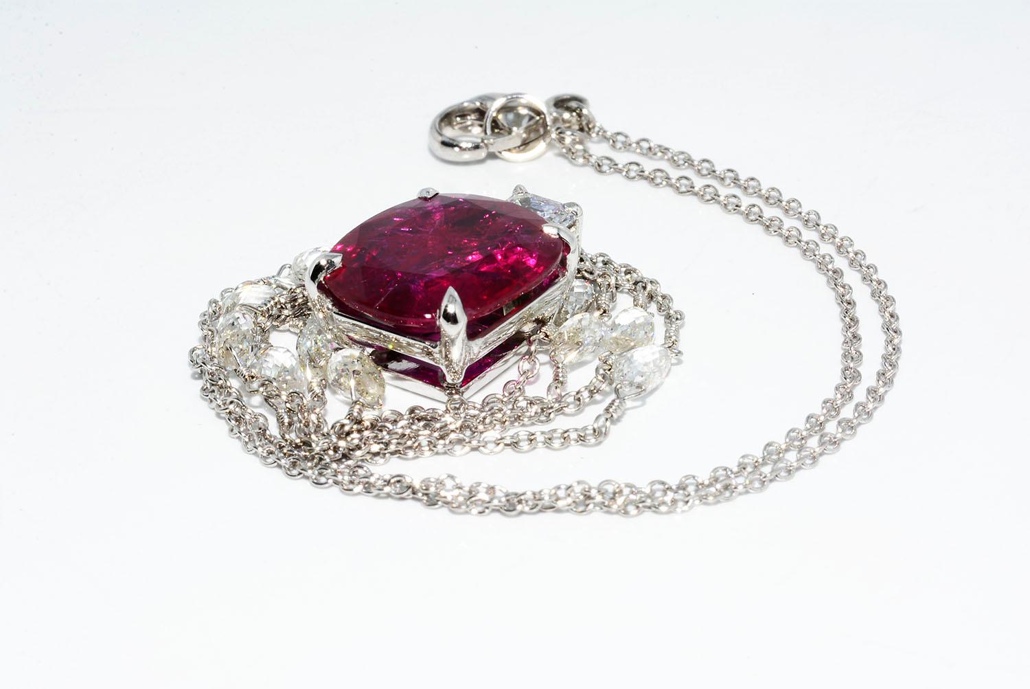 Natural Mozambique No Heat Ruby and Diamond Platinum Necklace 2