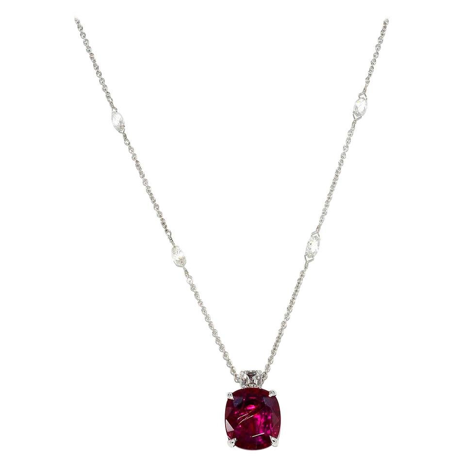 Natural Mozambique No Heat Ruby and Diamond Platinum Necklace