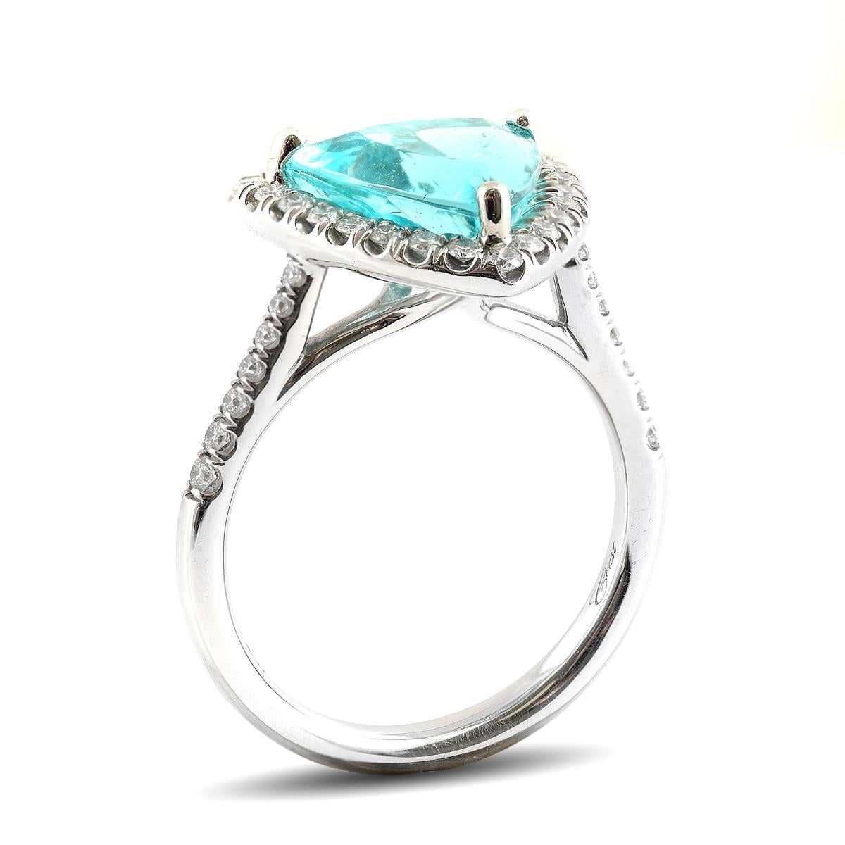 Mixed Cut Natural Mozambique Paraiba Tourmaline 3.70 cts in Platinum Ring w Dia/GIA Report For Sale