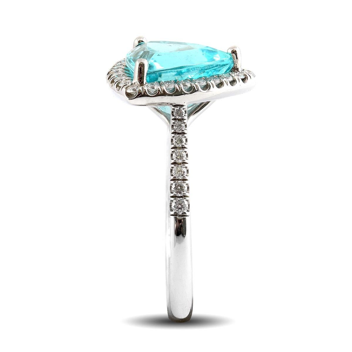 Natural Mozambique Paraiba Tourmaline 3.70 cts in Platinum Ring w Dia/GIA Report In New Condition For Sale In Los Angeles, CA