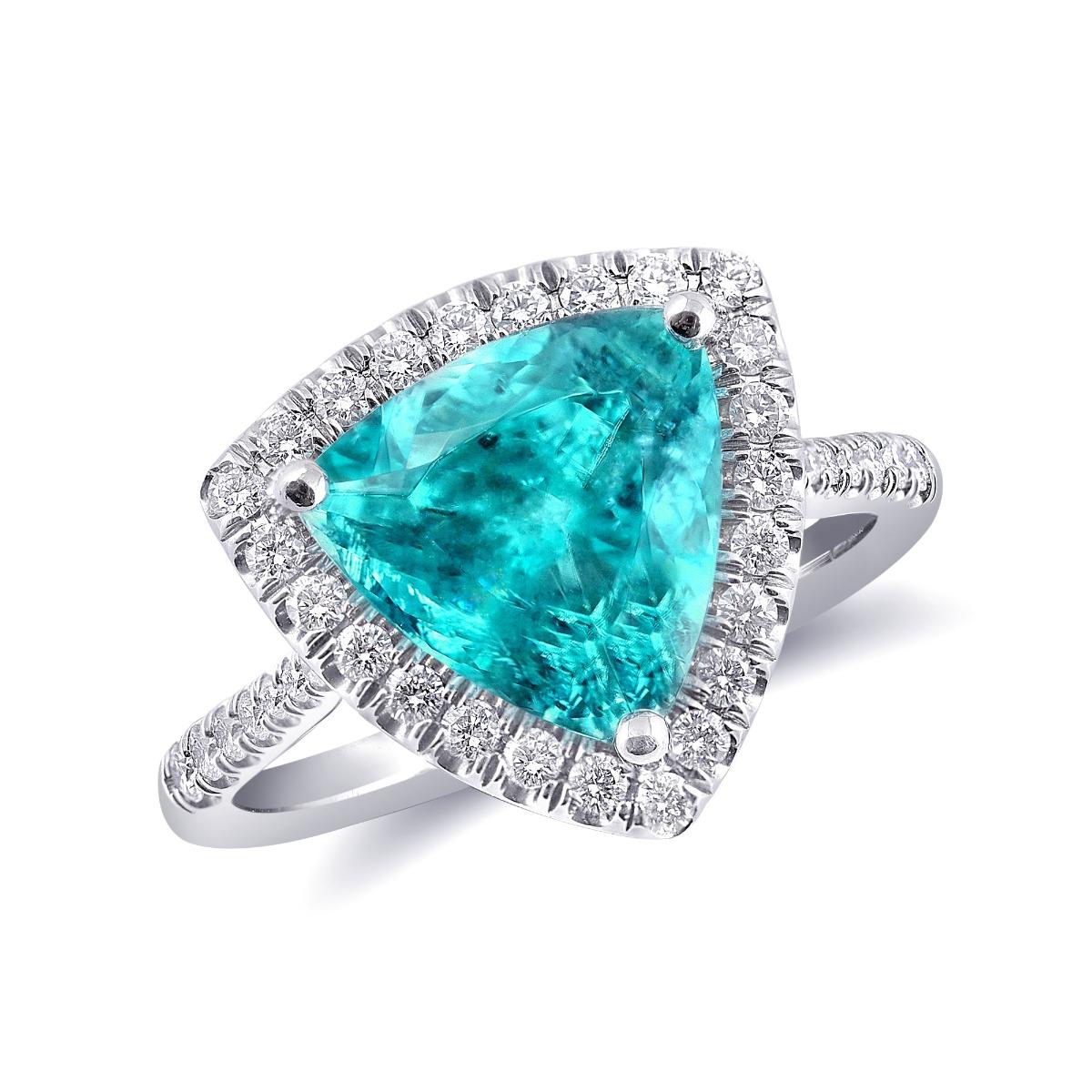 Women's Natural Mozambique Paraiba Tourmaline 3.70 cts in Platinum Ring w Dia/GIA Report For Sale