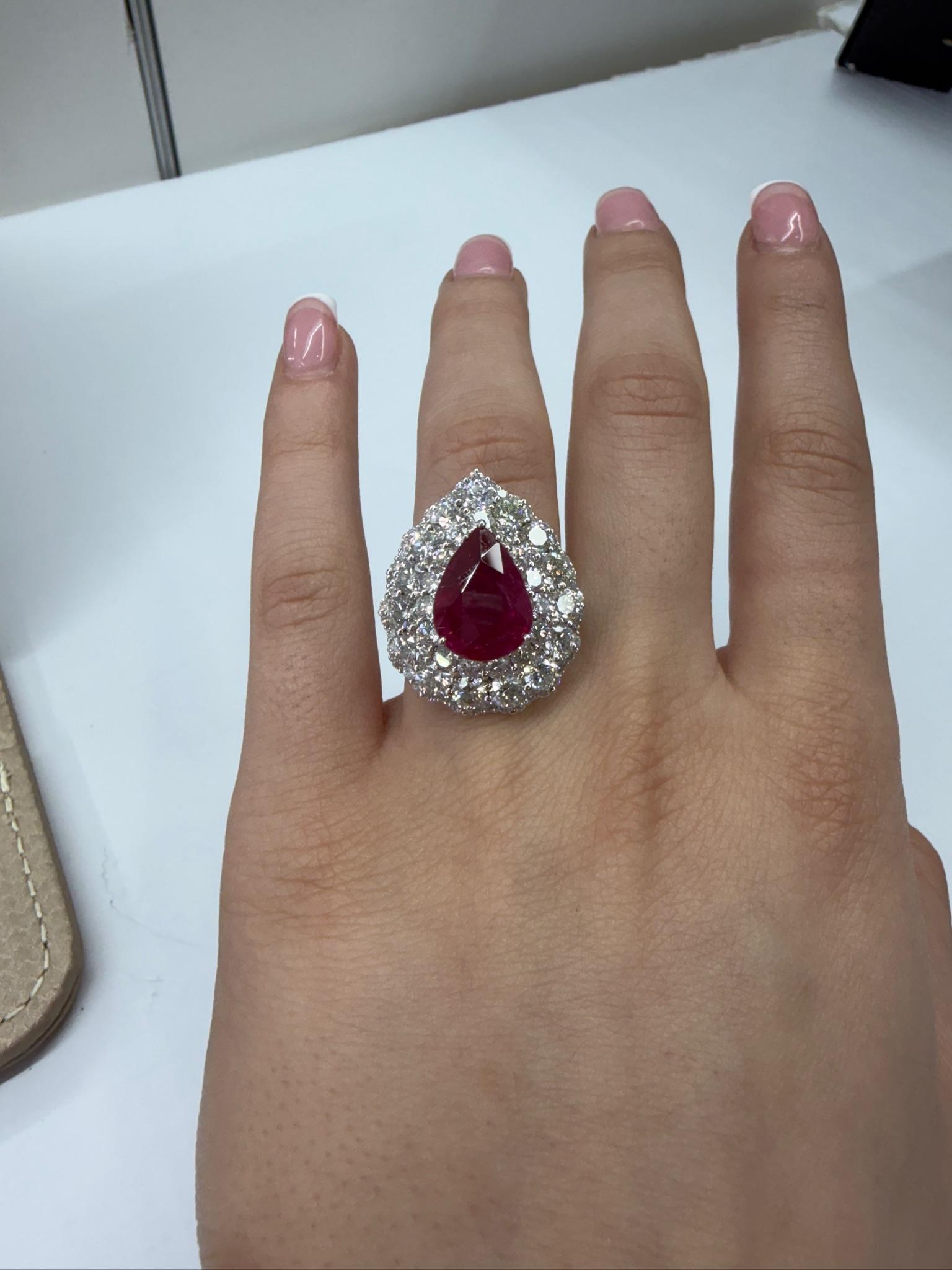 Natural Mozambique Pear Shape Ruby Diamond Ring 7.13 Carat GRS ...